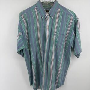 Vintage Duxbak Mens Large Short Sleeve Striped Button Down Cotton Shirt 0091